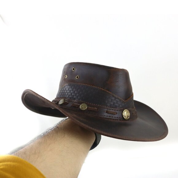 Stellman Leather Hat Western Cowboy Hat Handmade Leather Hat Vintage Leather Hat - Picture 4 of 6